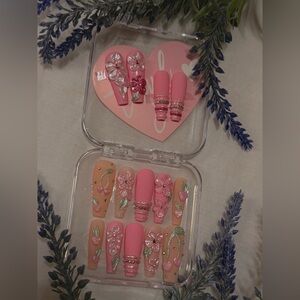 Valentines Day Floral Pink Press-On Nails Handmade
